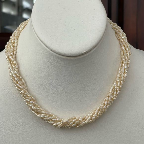 8 strand freshwater cultured seed pearl gold plated solid silver clasp necklace - Picture 1 of 5